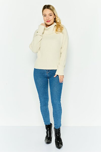 Dex Women Turtle Neck Knit Rib Sweater, Beige