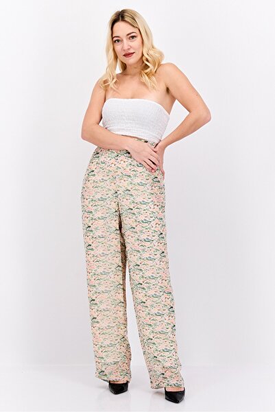 Scotch & Soda Women Regular Fit Allover Print Wide Pants, Beige