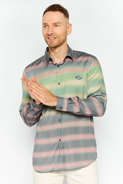 Diesel Men Regular Fit Long Sleeve Stripe Casual Shirts, Grey
