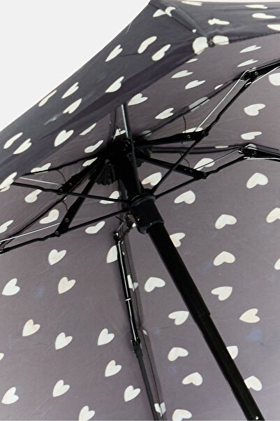 Posh & Pop Heart Print Folded Umbrella, Black