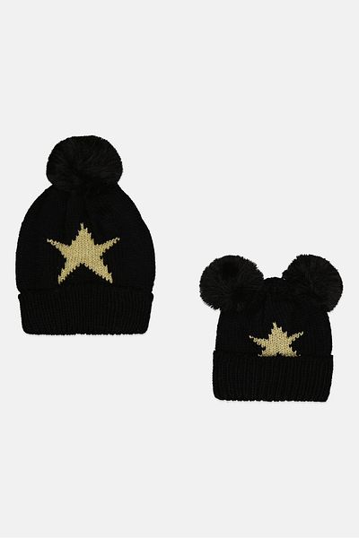 Charter Club Women 2 Pc Printed Beanies, Black