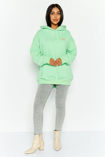 X-Girl Women Brand Logo Hooded Sweatshirt, Light Green