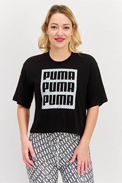 Puma قميص تدريب رياضي نسائي بأكمام قصيرة، أسود