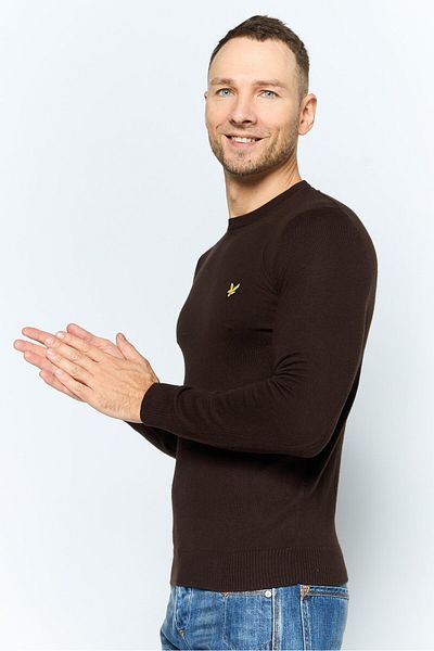 Lyle & Scott Men Crew Neck Brand Logo Sweatshirt, Brown