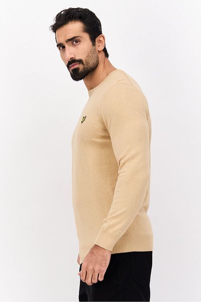 Lyle & Scott Men Crew Neck Knitted Long Sleeves Sweater, Tan
