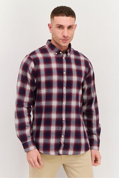 Threadbare Men Regular Fit Checkered Long Sleeves Casual Shirt, Navy