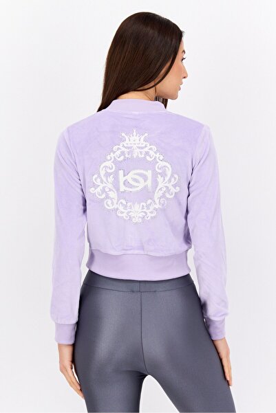 Bebe Women Hood Brand Logo Long Sleeve Sweatshirt, Purple