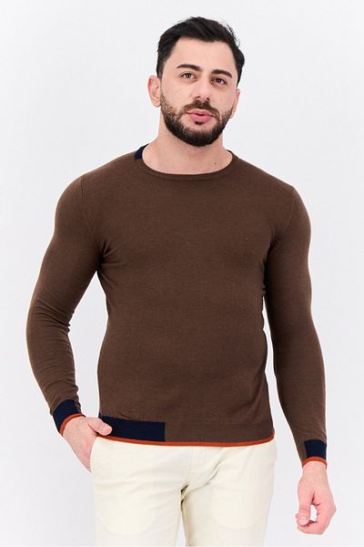 Sorbino Men Crew Neck Long Sleeve Textured Sweater, Brown