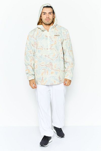 Hurley سترة رياضية للرجال بغطاء رأس مناسبة للخارج، لون عاجي