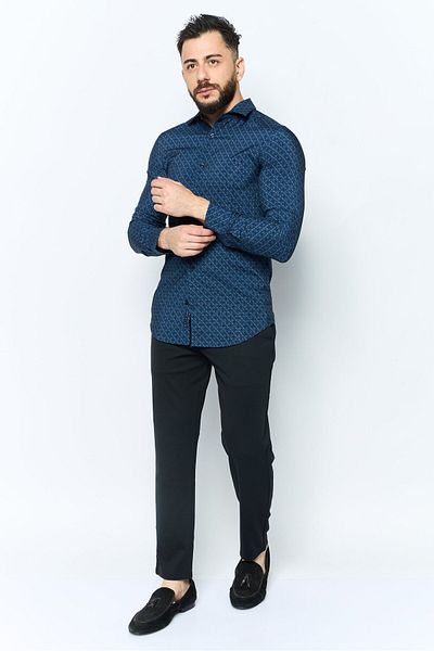 Perry Ellis قميص رجالي كاجوال بقصة ضيقة وأكمام طويلة وطبعة جرافيكية، متعدد الألوان