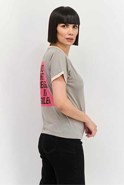 WRANGLER Women Crew Neck Short Sleeves Graphic T-Shirt, Grey