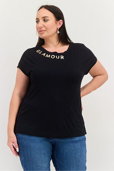 Esprit Women Round Neck Cap Sleeves Textured Top, Black