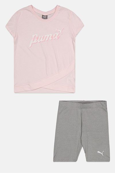Puma Kids Girl 2 Pieces Sportwear Fit Top And Short Set, Pink/grey