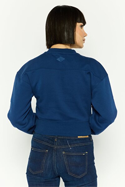 Esprit Women Crew Neck Long Sleeves Cropped Sweatshirt, Navy