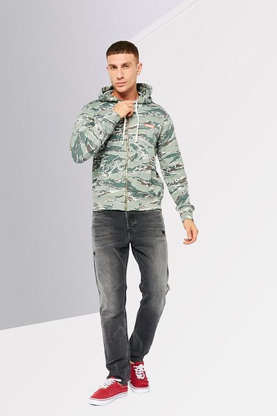 Diesel Men Sportswear Fit Camouflage Full Zip Hoodie, Sage Green