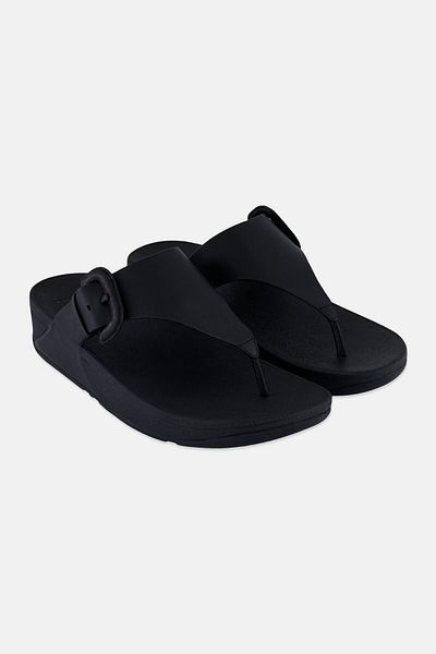 Fitflop Women Lulu Covered Buckle Raw Edge Leather Slip On Sandals, Black
