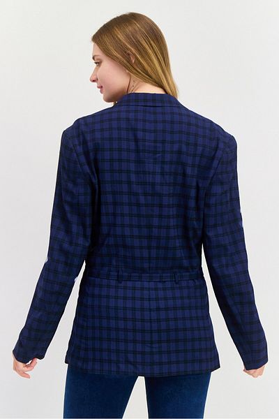 Asos Design Women Skinny Fit Plaid Belted Blazer, Navy
