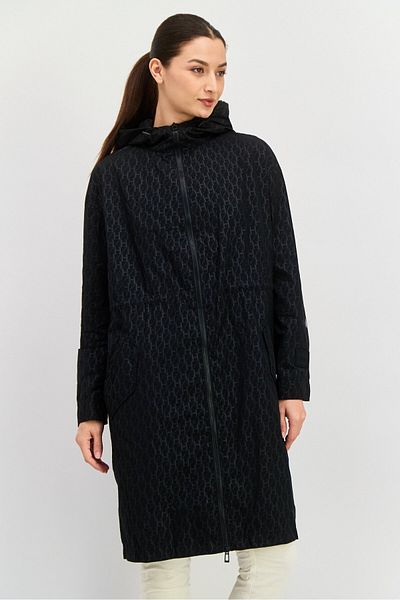 Hugo Boss Women Allover Print Hooded Parka Jacket, Black