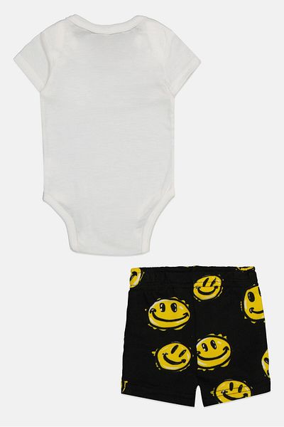 Brooklyn Toddlers Boy 2 Piece Short Sleeves Bodysuit And Shorts, White Combo
