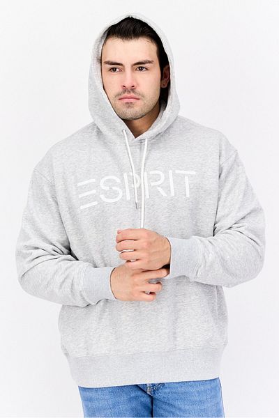Esprit Men Hood Neck Brand Logo Long Sleeves Hoodie, Grey