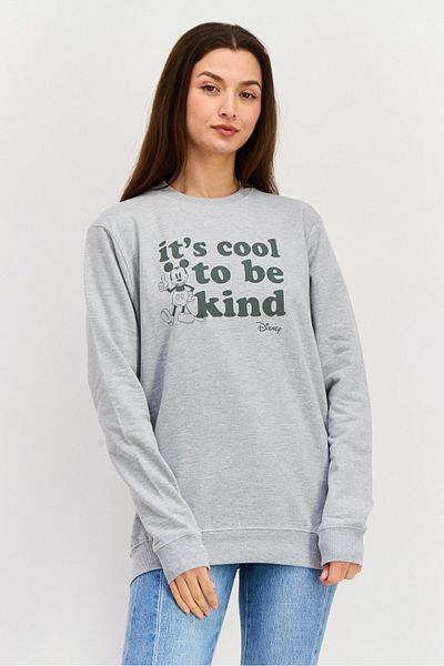Disney Women Crew Neck Graphic Printed Sweatshirt, Grey