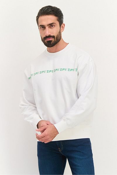 Esprit Men Crew Neck Brand Logo Long Sleeve Sweatshirt, White