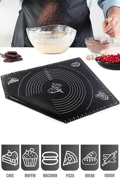 Trouvaille Black Large Size Silicone Dough Rolling Mat Silicone Measured Multi-Purpose Dough Mat / Cover 40x50 Cm