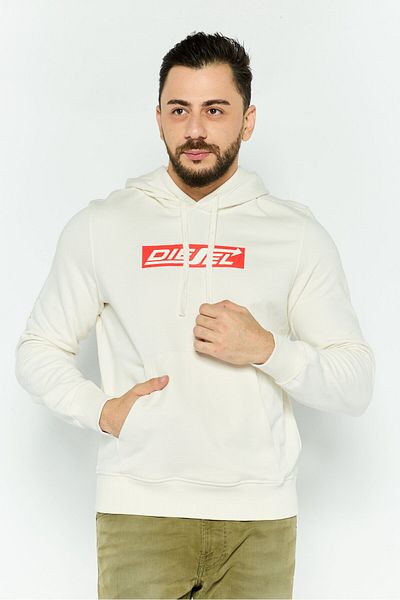 Diesel Men Hooded Long Sleeve Brand Logo Sweatshirt, Beige