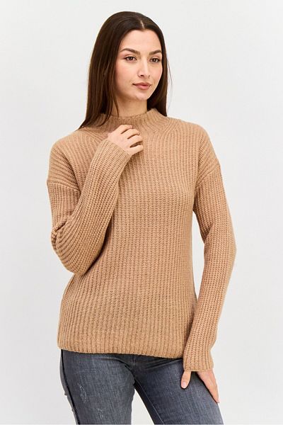 Hugo Boss Women Mock Neck Knitted Sweater, Brown