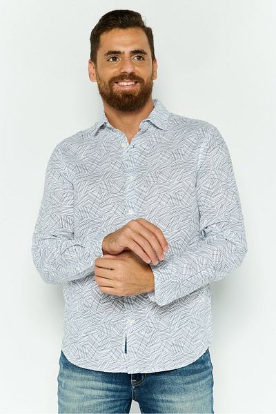 Perry Ellis Men Regular Fit Printed Long Sleeves Casual Shirt, White