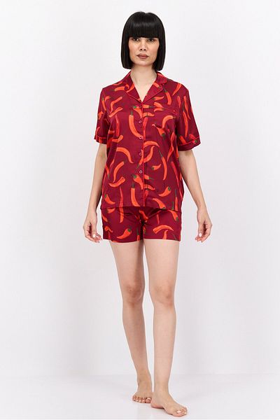 Bebe Women 2 Pieces All Over Printed Pajama Set, Biking Red