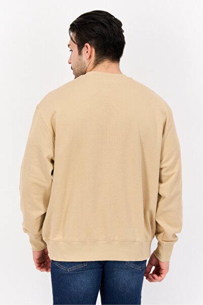 Esprit Men Crew Neck Long Sleeve Brand Logo Sweatshirt, Beige