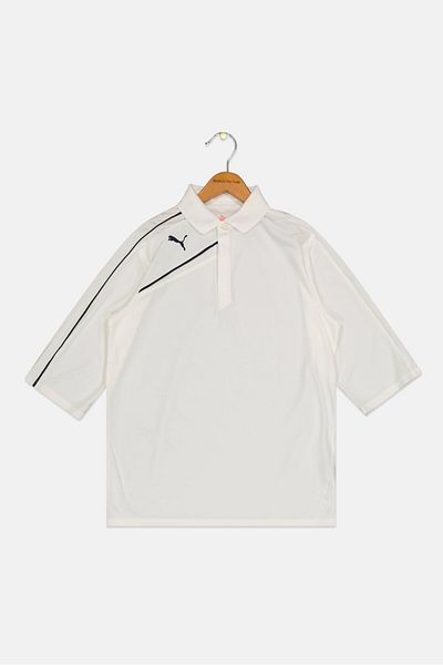 Puma Kids Boy Sportswear Fit Spread Collar Long Sleeve Shirt, Off White