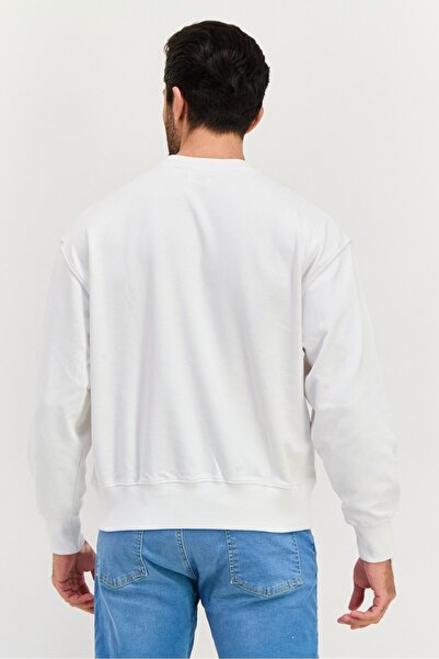 Esprit Men Crew Neck Long Sleeve Brand Logo Sweatshirt, White