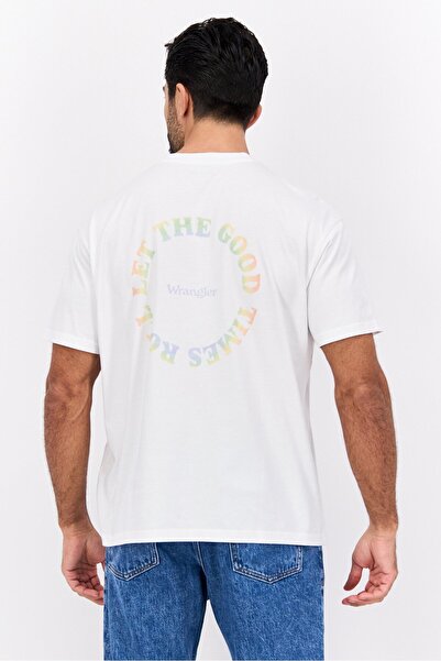 WRANGLER Men Round Neck Short Sleeves Plain T-Shirt, White