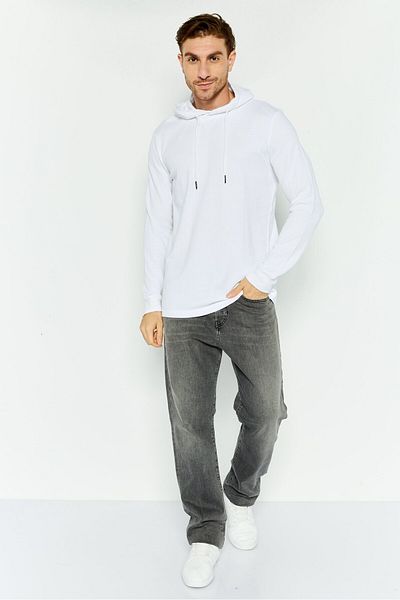 Silver Jeans Co. Men Embroidered Long Sleeves Hooded Sweatshirt, White