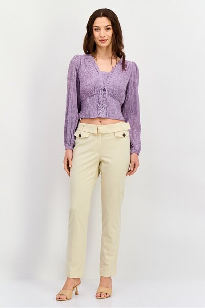 Calvin Klein Women Regular Fit Belted Straight Leg Solid Pants, Wheat