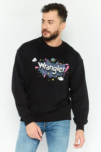 WRANGLER Men Crew Neck Graphic Print Long Sleeves Sweatshirt, Black