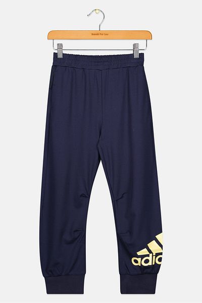 adidas بنطال رياضي ضيق للأولاد الصغار، أزرق داكن