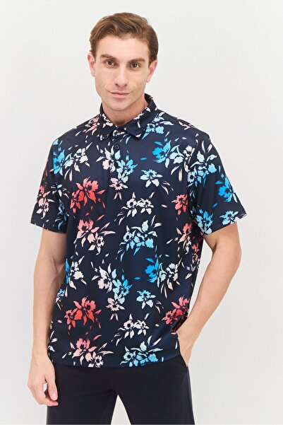 Hurley قميص بولو رجالي بقصّة عادية وأكمام قصيرة بطبعة زهور، متعدد الألوان