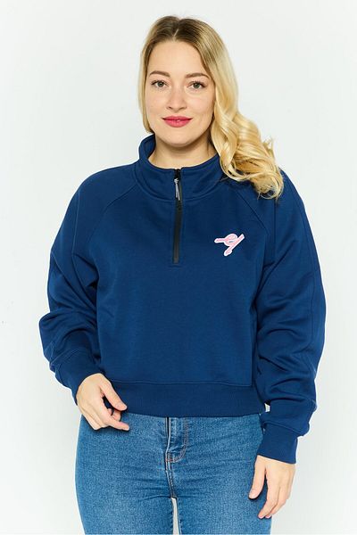 Esprit Women Mock Neck Embroidered Long Sleeves Sweatshirt, Dark Blue