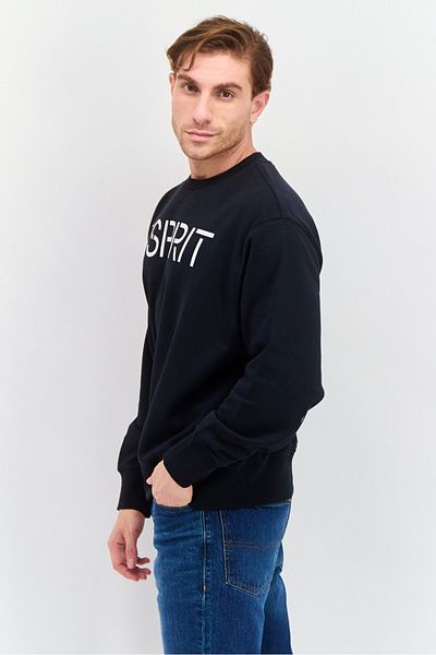 Esprit Men Crew Neck Long Sleeve Brand Logo Sweatshirt, Black