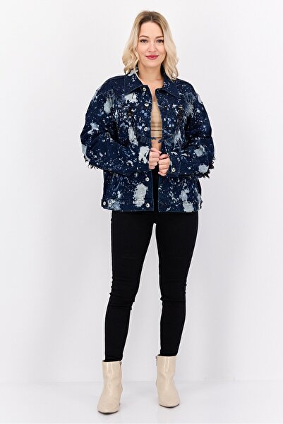 WRANGLER Women Splatter Paint Pattern Denim Jacket, Navy Blue