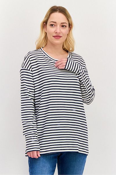 Esprit Women Round Neck Long Sleeves Stripe Print Top, White