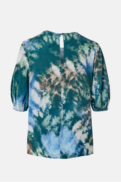 Tchibo Women Round Neck Short Sleeve Tie Dye Top, Teal Combo