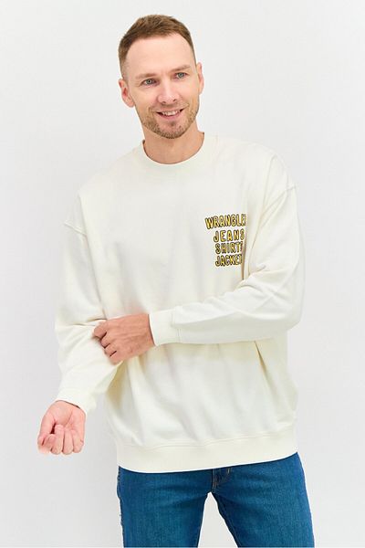 WRANGLER Men Crew Neck Long Sleeve Graphic Sweatshirt, Off White Combo