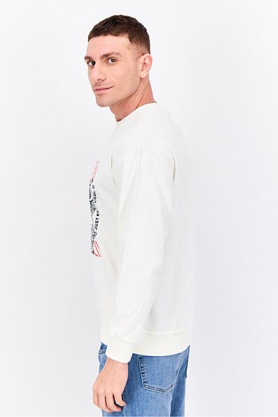 Elvis Men Crew Neck Graphic Printed Long Sleeves Sweatshirt, Off White