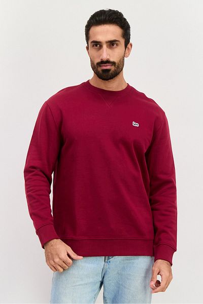 Lee Men Crew Neck Brand Logo Long Sves Sweatshirt, Burgundy