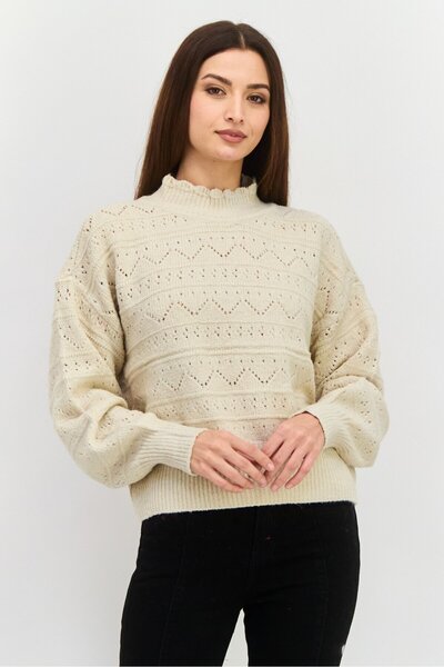 Dex Women High Neck Knitted Sweater, Beige