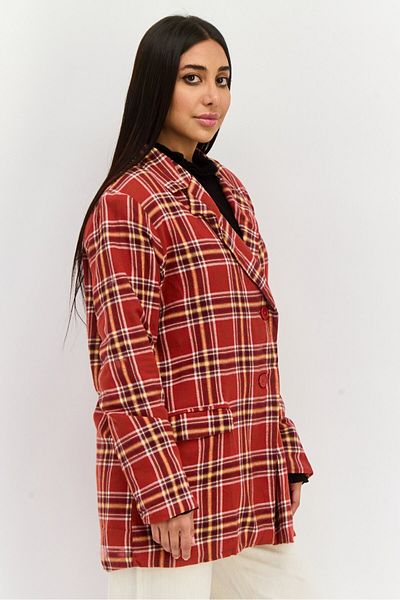 Heartbreak Women Regular Fit Plaid Semi-formal Blazer, Rust